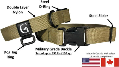 GOOSEMAN’S Gear - Dog Collar Medium and Large Breed - Made in Canada - Military Grade Buckle (Collier Pour Chien) (Ranger Green, X-Large) - PuriLite