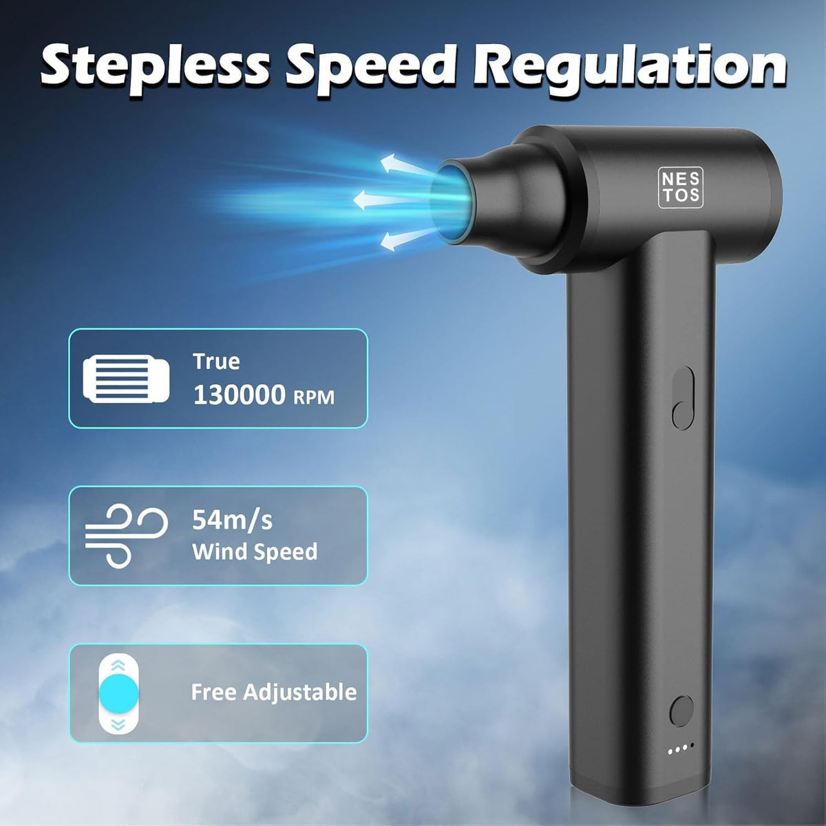 NESTOS High-Speed Wireless Electric Air Duster, 125000 RPM Turbo Jet Fan, Cordless Compressed Air Blower - PuriLite