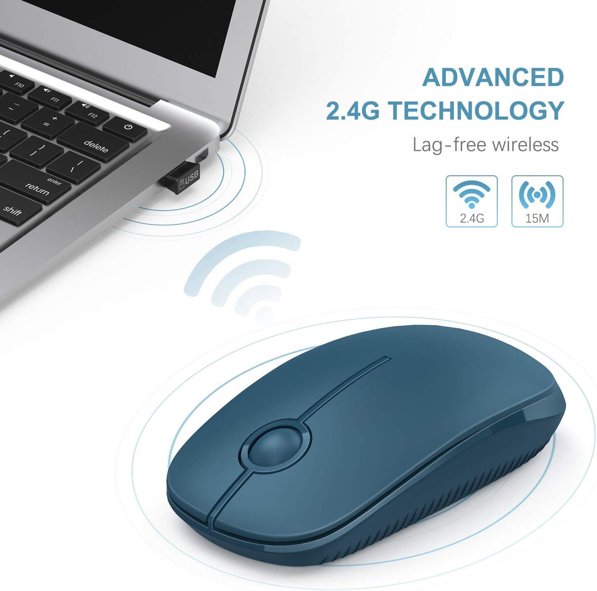 Wireless Mouse, Vssoplor 2.4G Slim Portable Computer Mice with Nano Receiver for Notebook, PC, Laptop, Computer (Black and Gray) - PuriLite