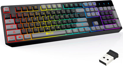 KLIM  Chroma Wireless Gaming Keyboard RGB New - Long-Lasting Rechargeable Battery - Quick and Quiet Typing - Water Resistant Backlit Wireless Keyboard for PC PS5 PS4 Mac - Black - PuriLite