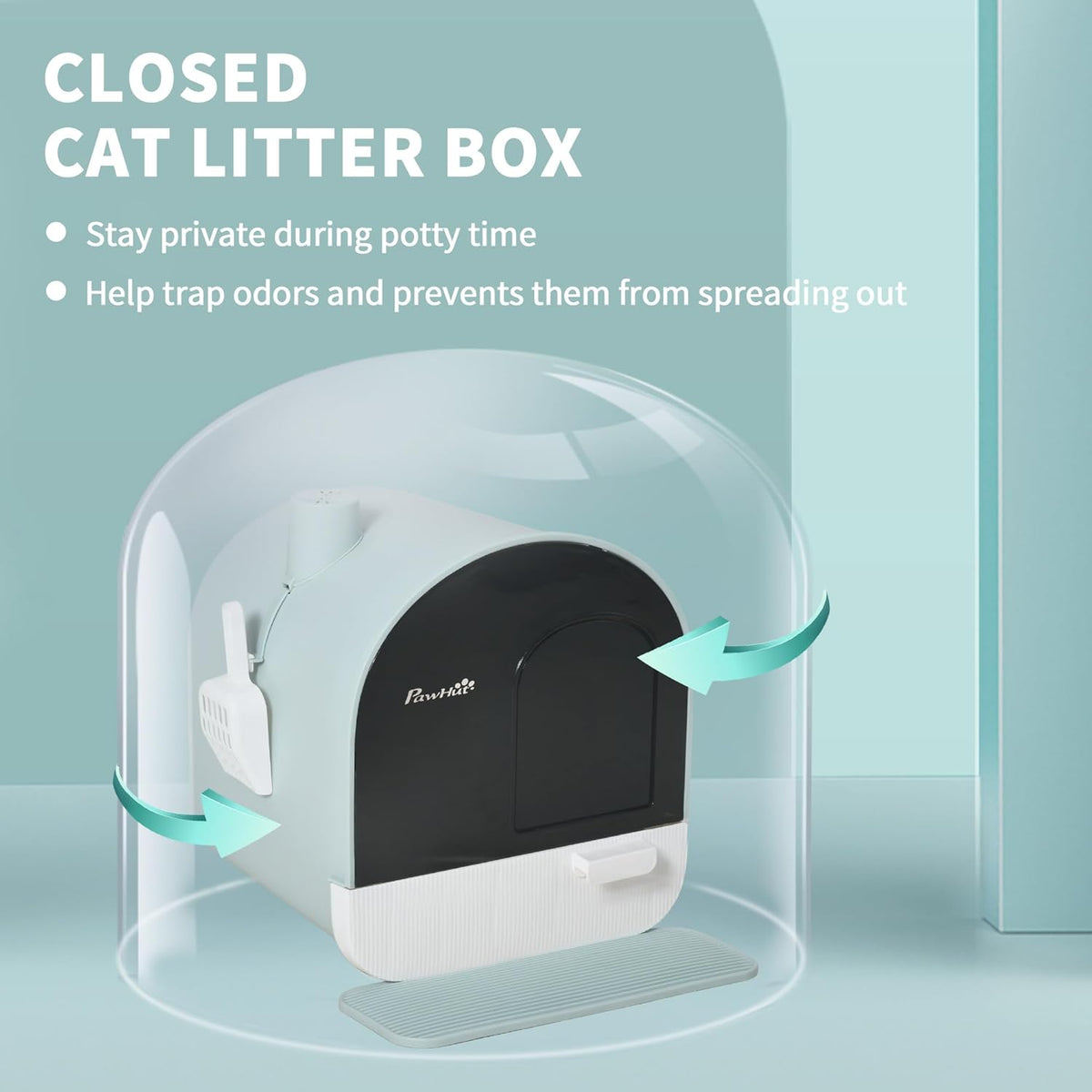 PawHut Large Cat Litter Box with Lid, Enclosed Kitty Litter Box with Slide-Out Tray, Scoop, Filter, Green - PuriLite