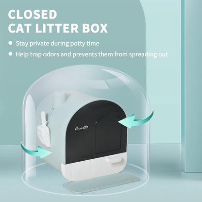 PawHut Large Cat Litter Box with Lid, Enclosed Kitty Litter Box with Slide-Out Tray, Scoop, Filter, Green - PuriLite