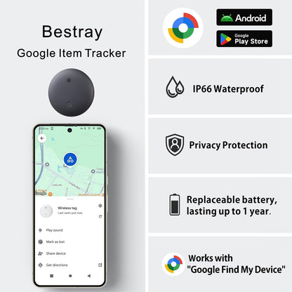 Bestray GPS Tracker Android, Air Smart Tag Compatible with Google Find My (Android Only), Key Finder for Keys, Luggage, Suitcase, Wallet, IP66 Waterproof, 4 Pack - PuriLite