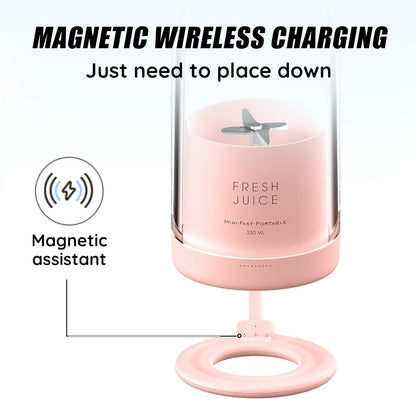 Mini Portable Blender, Cordless, Food Grade Material, 12fl oz, Magnetic Charging, Waterproof, Fresh & Light, Personal Blender for Shakes & Smoothies (Clear/Pink) - PuriLite