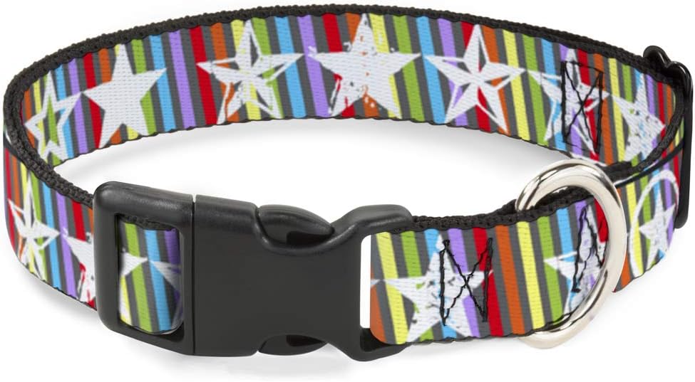 Buckle-Down PC-W21909-M Dog Collar Plastic Clip Buckle, 1"x11"-17", Star Black/White - PuriLite