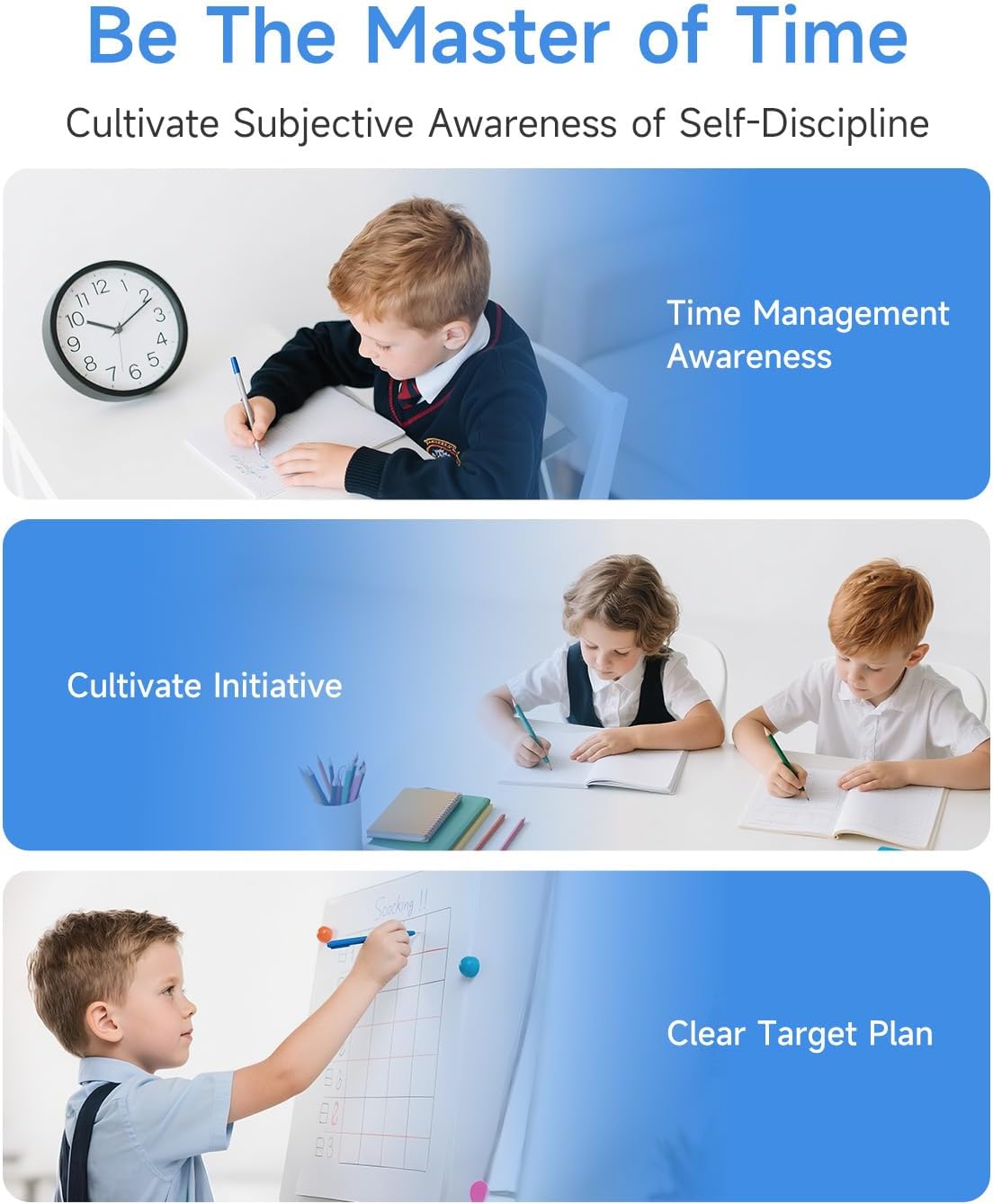 Visual Timer for Kids with Planning Board, 3-in-1 Visual Schedule for Kids with Autism & ADHD, Chore Chart for Home, School, Classroom, Desk