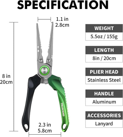 TRUSCEND Lockable Handy Fishing Pliers with Innovative Ergonomic Handle, Saltwater Corrosion Resistant Teflon Coated Fishing Tool, Multi-Function Fishing Gear with Mo-V Cutter, Amazing Fishing Gift - PuriLite