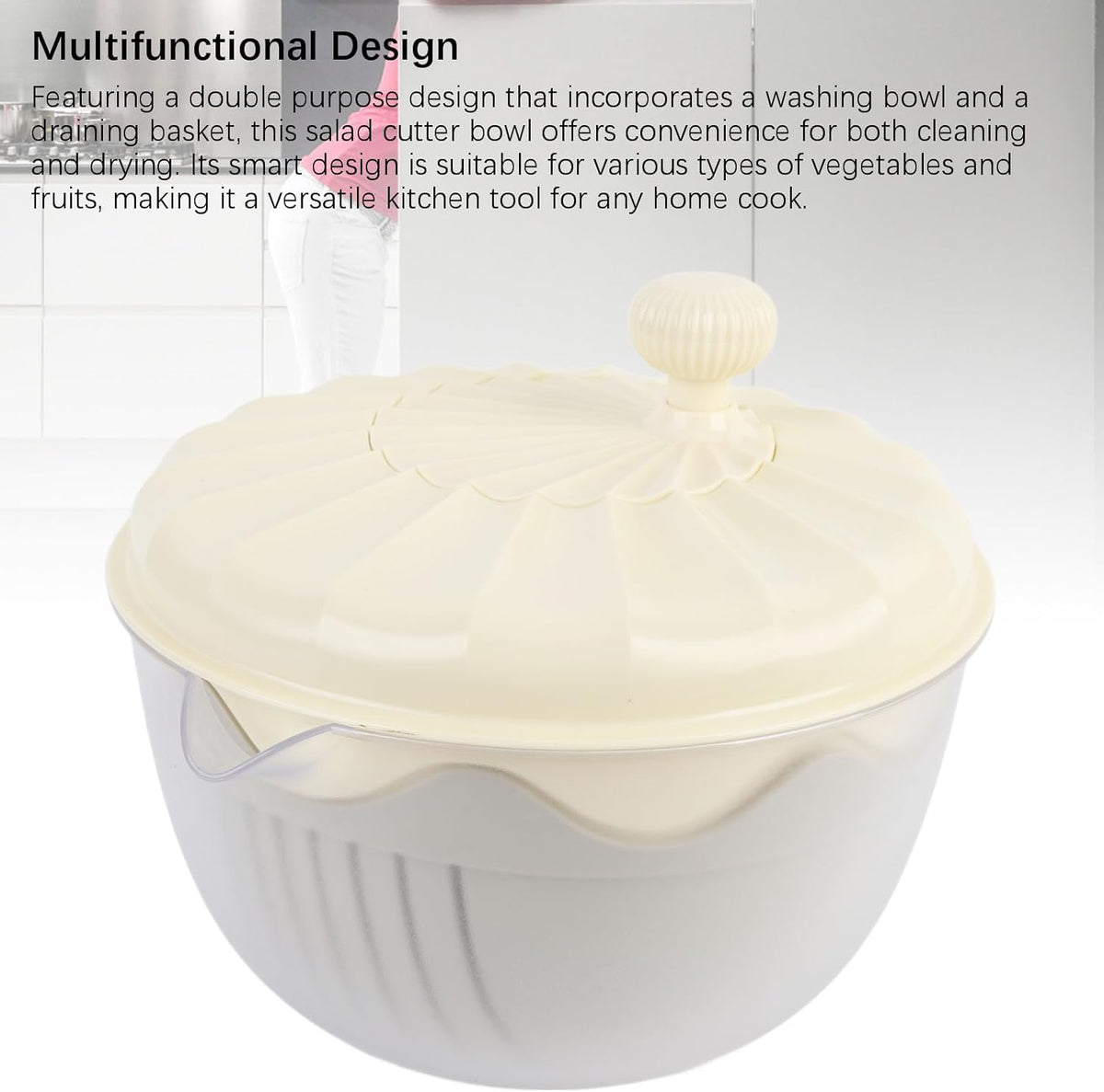 Salad Spinner High Efficiency Multifunctional Easy Using Vegetable Washer and Salad Chopper for Home (Beige) - PuriLite