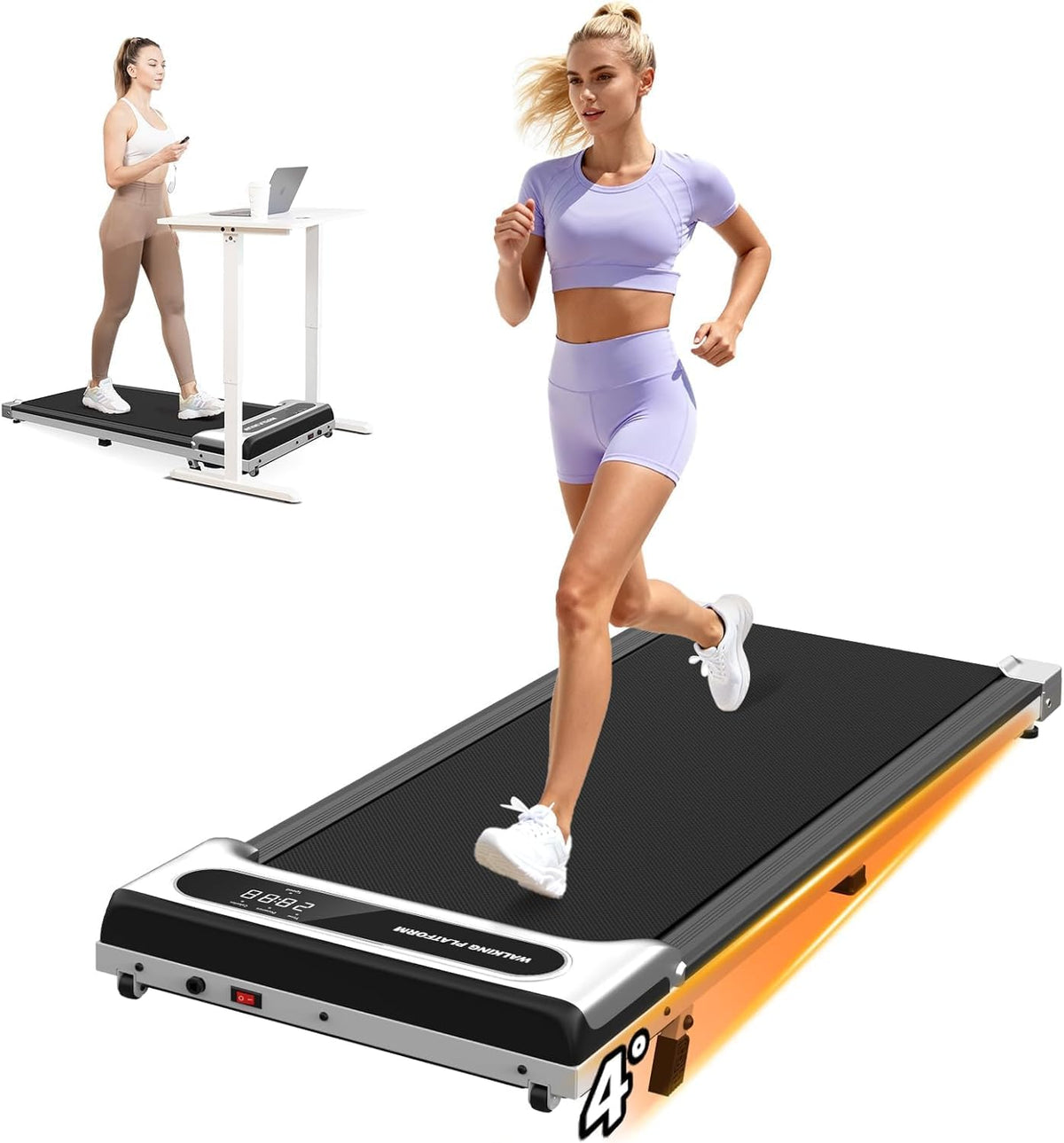 Yagud Walking Pad with 8% Incline, 3-in-1 Under Desk Treadmill for Sport