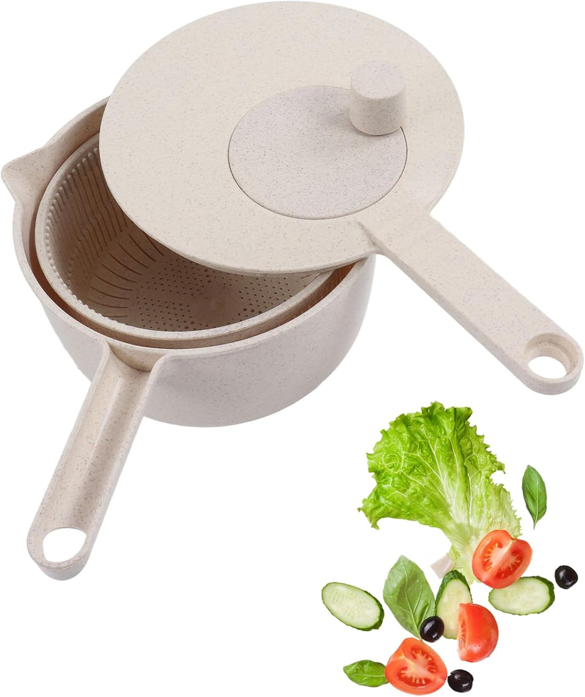 Small Salad Spinner Multipurpose Vegetable Washer with Handle Lettuce Dryer Salad Tools Spinners Drain Basket for Home Kitchen - PuriLite