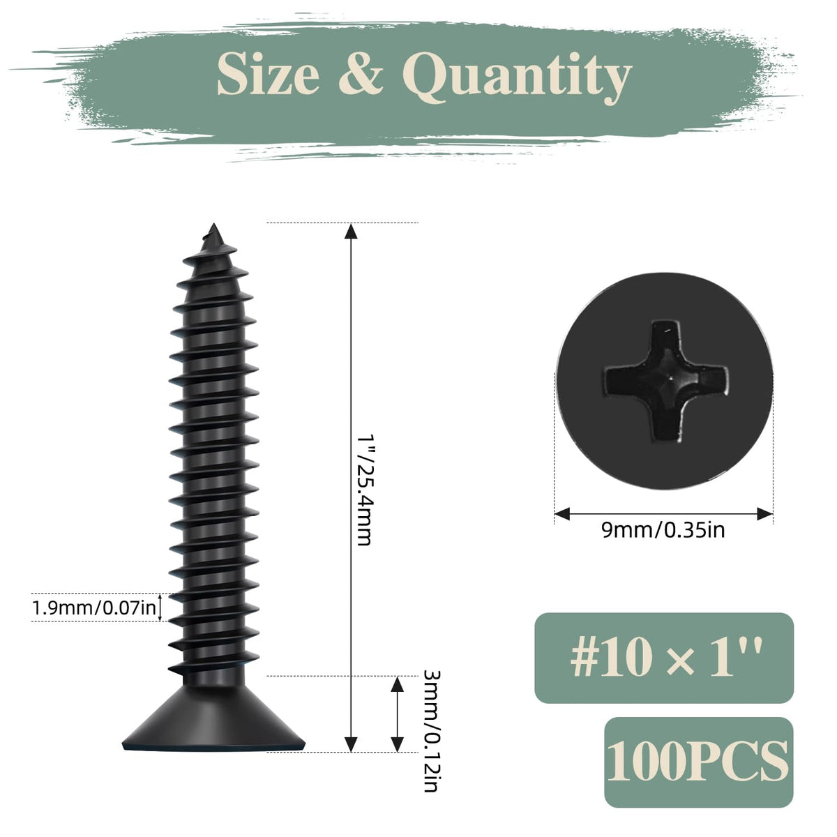 GOHODOMINO #4 x 1/2" Wood Screw 100Pcs, Stainless Steel 304 (18-8) Screws Flat Head Phillips Fast Self Tapping Drywall Screws Black Oxide - PuriLite