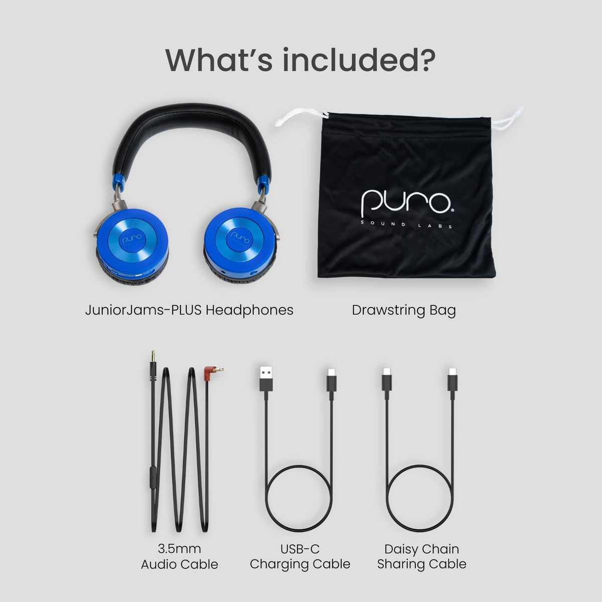 JuniorJam Plus Volume Limiting Headphones for Kids, Foldable & Adjustable Bluetooth Headphones, 22-Hour Battery Life USB-C Charging (Black) - PuriLite