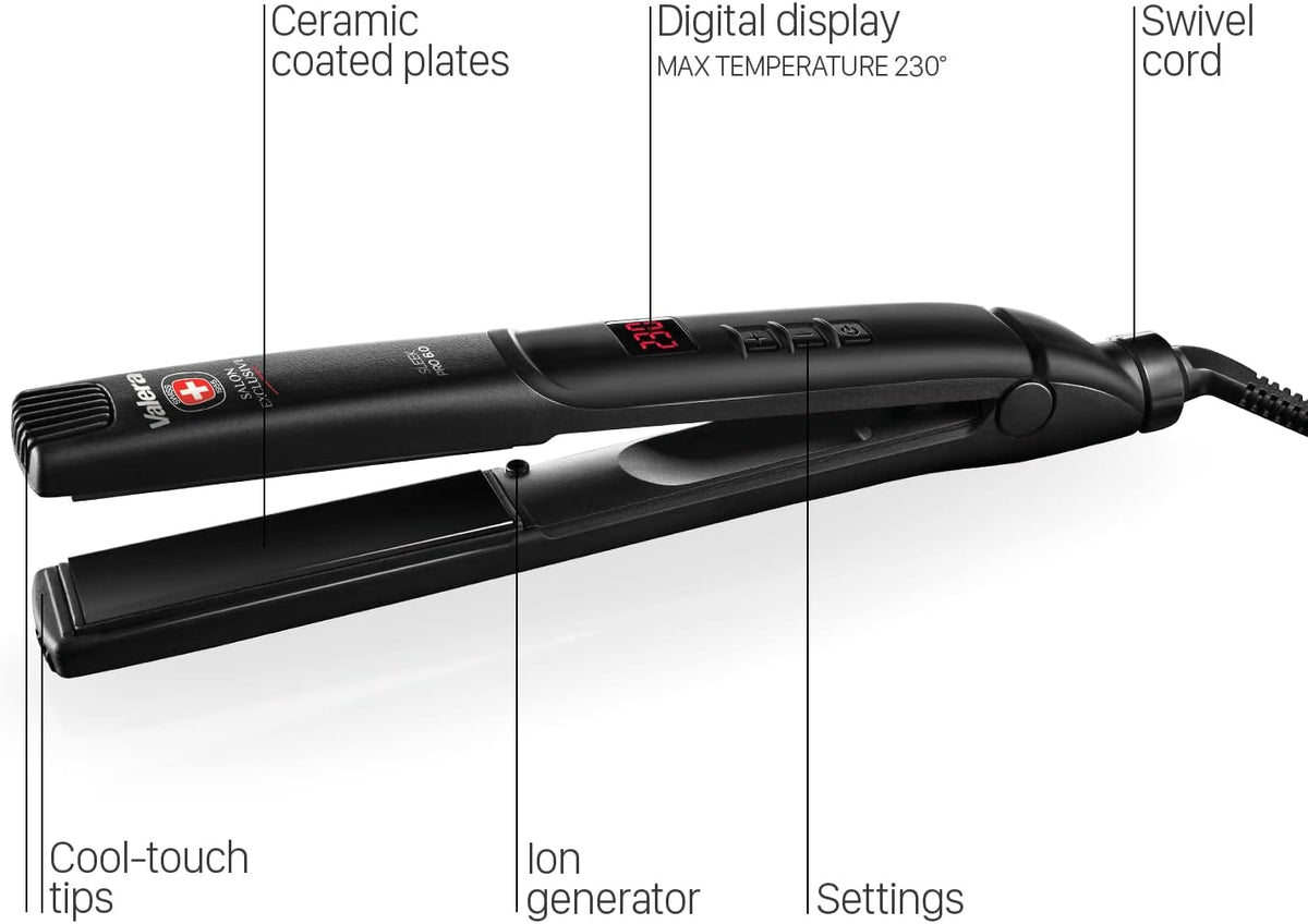Valera Professional Hair Straightener, with ion Generator and Digital Display, max. Temperature 450°F - PuriLite