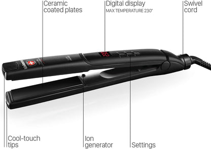 Valera Professional Hair Straightener, with ion Generator and Digital Display, max. Temperature 450°F - PuriLite