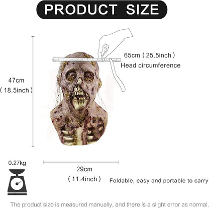 MOLEZU Scary Zombie Head Mask Vampire Mask Walking Dead Latex Halloween Costume Party Cosplay Props Adult - PuriLite