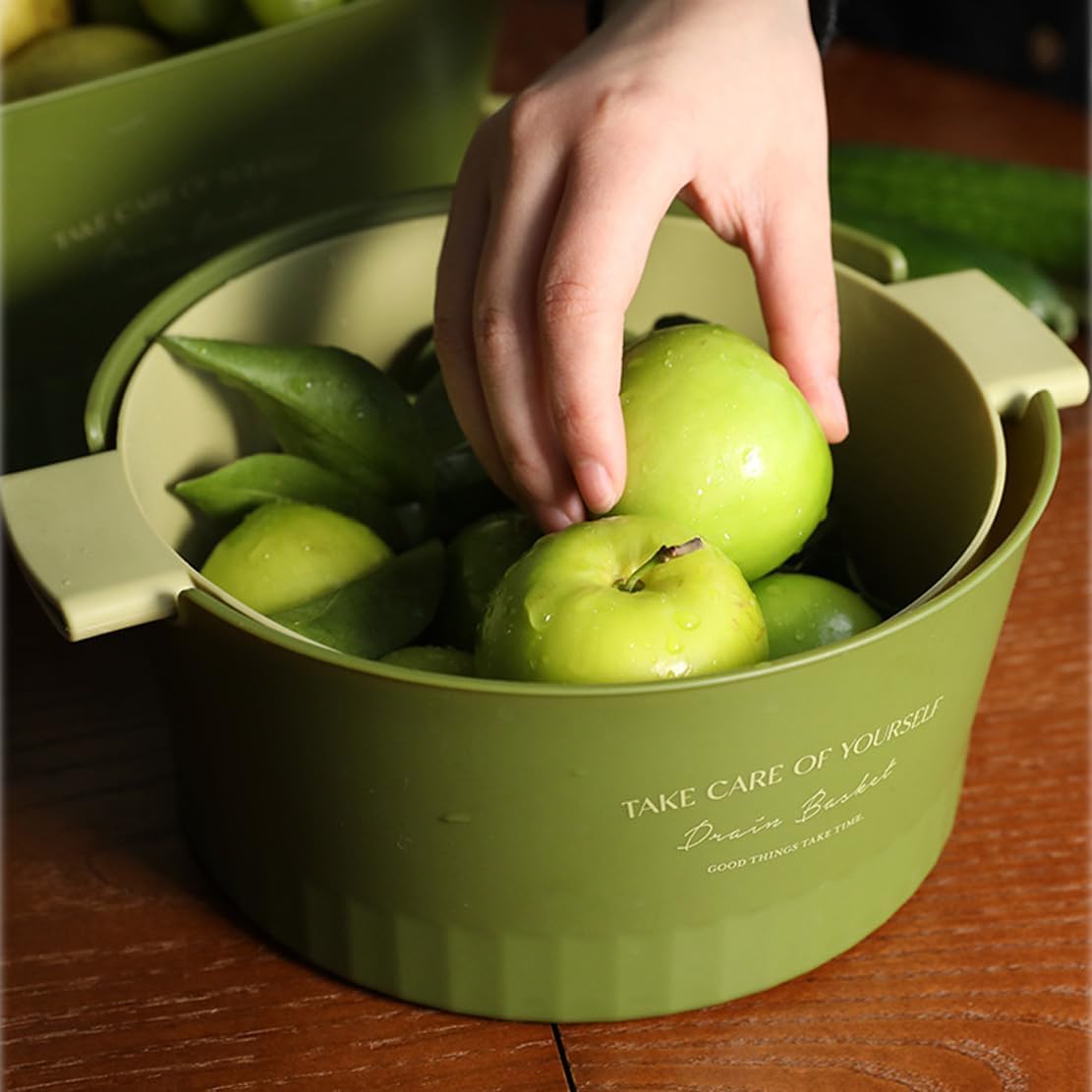 Kitchen Washbas Food Strainer Drain Basket Rotating Drainer Double-Layer Basin Vegetable Fruit Washing Strainer - PuriLite