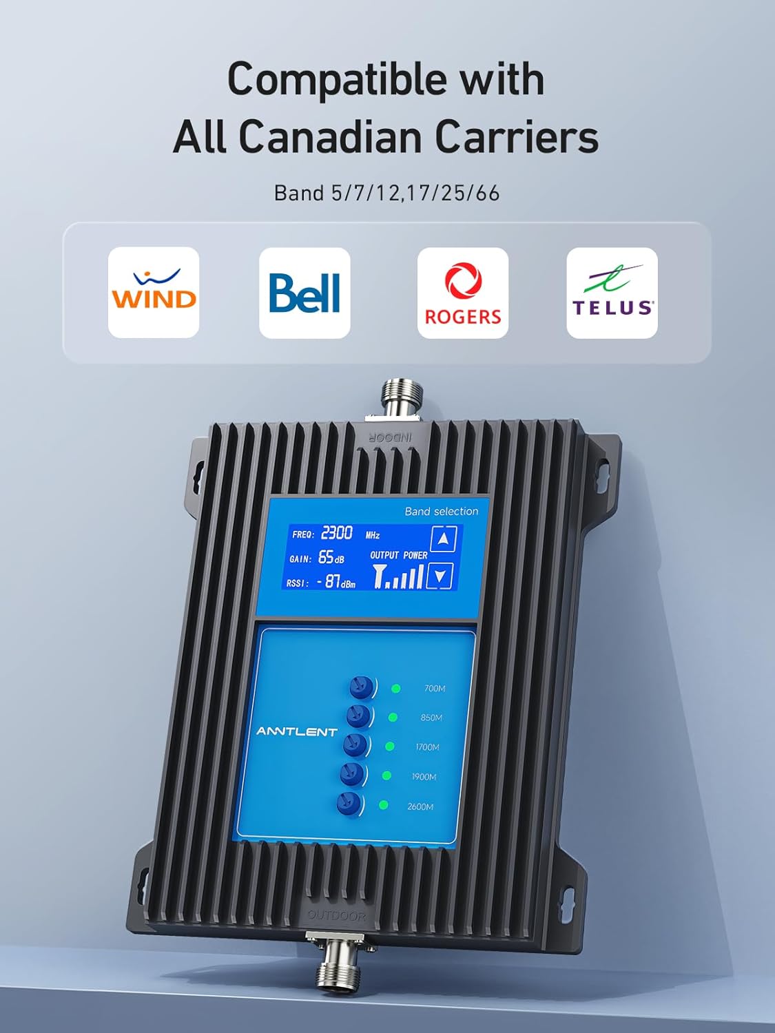 ANNTLENT Cell Phone Signal Booster for House 3G 4G LTE 5G Compatible with All Carriers on Band 25/2/66/4/7/5/12/17, Cell Booster with Omni Antenna and LCD Display, APP Adjust | ISED Approved - PuriLite