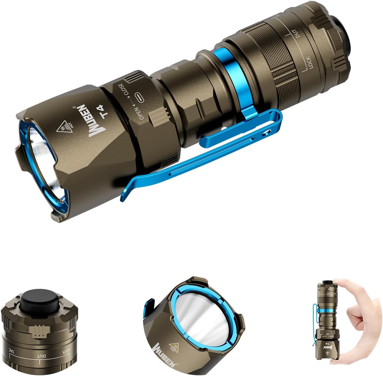 WUBEN T4 Flashlight Rechargeable, Mini Tactical Flashlight Military Grade 401M Long Throw, Small Flashlight with Tactical/Duty/Lock 3 Modes, EDC Flash Light for Police, Emergency and Daily Use - PuriLite