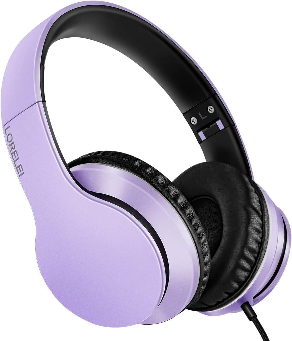 LORELEI X6 Over-Ear Headphones With Microphone, Lightweight Foldable & Portable Stereo Bass With 1.45M No-Tangle Wired for Smartphone Tablet MP3/4 (Black-Gold) - PuriLite