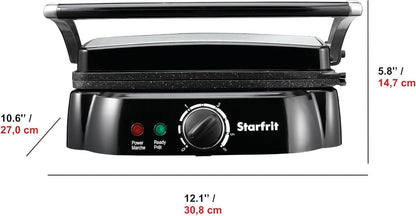 Starfrit The Rock Panini Press - Rock.Tec Non-Stick Reversible Plate - Opens 180 Degrees - Adjustable Temperate Control - PuriLite