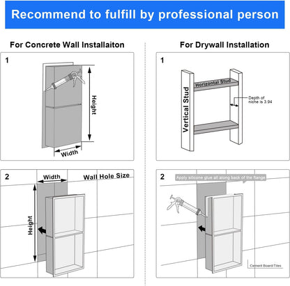 MENATT No Tile Shower Niche, Stainless Steel Wall Niche 13"X19"(Inner Size 12"X18"), Two-Tier Bathroom Shelf, NO Tile Needed Recessed Niche Shower for Bathroom Storage, Black - PuriLite