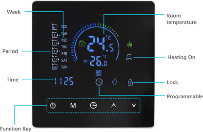 Thermostat, Manual Auto Mode Weekly Programmable Smart Thermostat Smart Home with Touch Button LCD Screen for Water Heating Systems (Electric Heating) - PuriLite