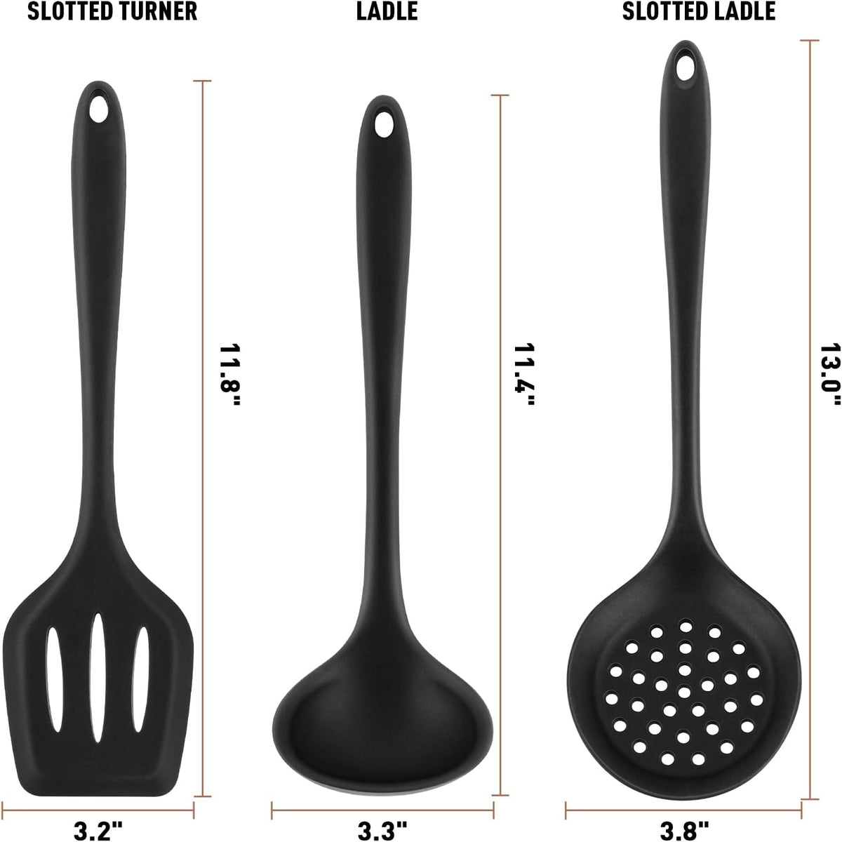 Duxtop Silicone Kitchen Utensils Set, 3 PCS Silicone Cooking Utensils for Non Stick Cookware, Perfect Kitchen Tools with Spatula & Spoon & Colander, Dishwasher Safe - PuriLite