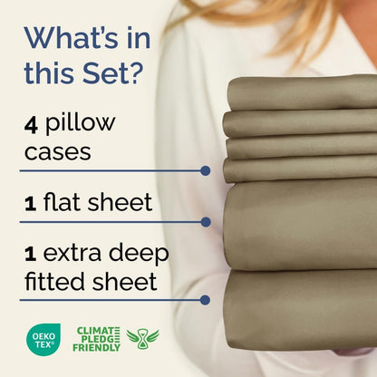 Extra Deep Queen Sheet Set - 6 Piece Breathable & Cooling Sheets - Hotel Luxury Bed Sheets Set - Easy & Secure Fit - Soft, Wrinkle Free & Comfy Sheets Set - White Sheet Set w/Extra Deep Pockets - PuriLite