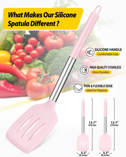 Pack of 2 Silicone Slotted Spatula,Non Stick Solid Kitchen Turner, High Heat Resistant BPA Free Cooking Utensils for Fish, Eggs, Pancakes（Black - PuriLite