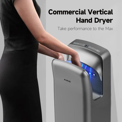 AIKE HEPA Filtered Vertical Hand Dryer Premium, 110-130V Silver Model AK2005H - PuriLite