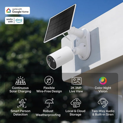 TP-Link Tapo Solar-Powered Security Camera Kit, 2K Wireless Battery Camera w/Solar Panel Base, Smart Person Detection, SD/Cloud Storage, Spotlight Color Night Vision, No Hub Needed (Tapo C410 KIT) - PuriLite