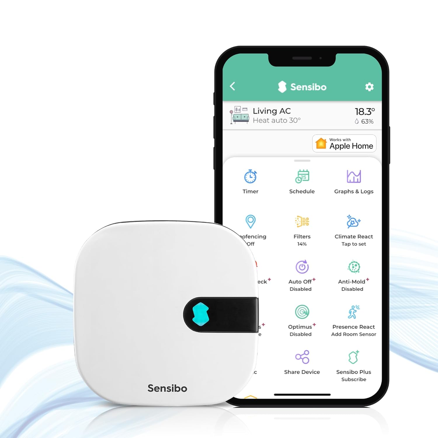 Sensibo Air PRO - Air Conditioner Smart Controller & Air Quality Sensor. Smart Thermostat for Mini Split, Window, Portable AC. Temp & Humidity Sensors. Google, Alexa, Siri & Apple HomeKit Compatible - PuriLite