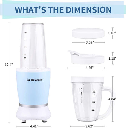La Reveuse Personal Size Blender 250 Watts Power for Shakes Smoothies Seasonings Sauces with 1 Piece 15 oz Cup,1 Piece 10 oz Mug,BPA Free (Black) - PuriLite