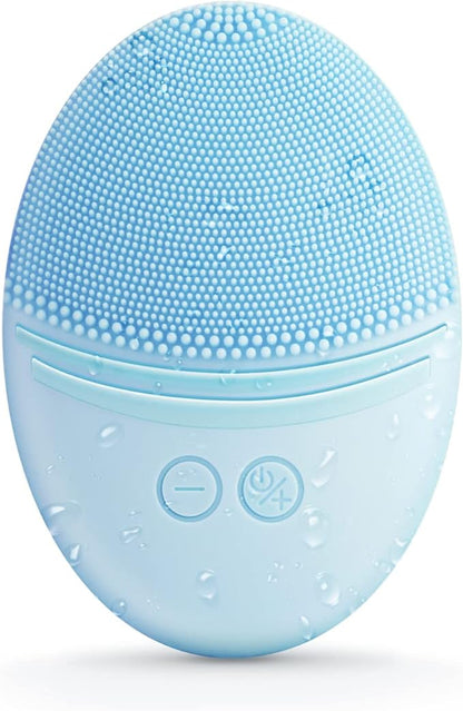 EZBASICS Sonic Facial Cleansing Brush Made with Ultra Hygienic Soft Silicone, Waterproof Sonic Vibrating Face Brush for Deep Cleansing, Gentle Exfoliating and Massaging, Inductive Charging Blue - PuriLite