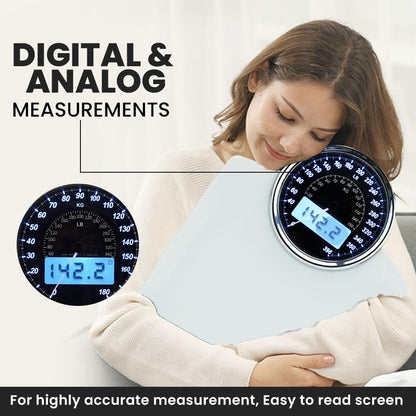 EILISON Highly Advance 2-in-1 Digital & Analog Weighing Scale for Body Weight-400lbs, 4 High Precison GX Sensor Accurate, Thick Tempered Glass, Extra Large Display (White) - PuriLite