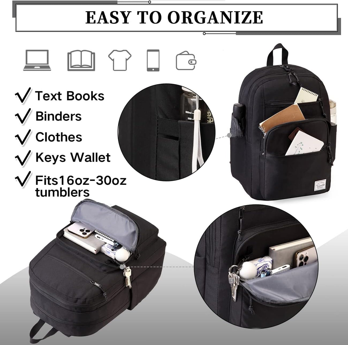 School Backpack for Men Women,Vaschy Lightweight School Bag Bookbag Casual Daypack for High School/College/Teens/Travel/Work - PuriLite