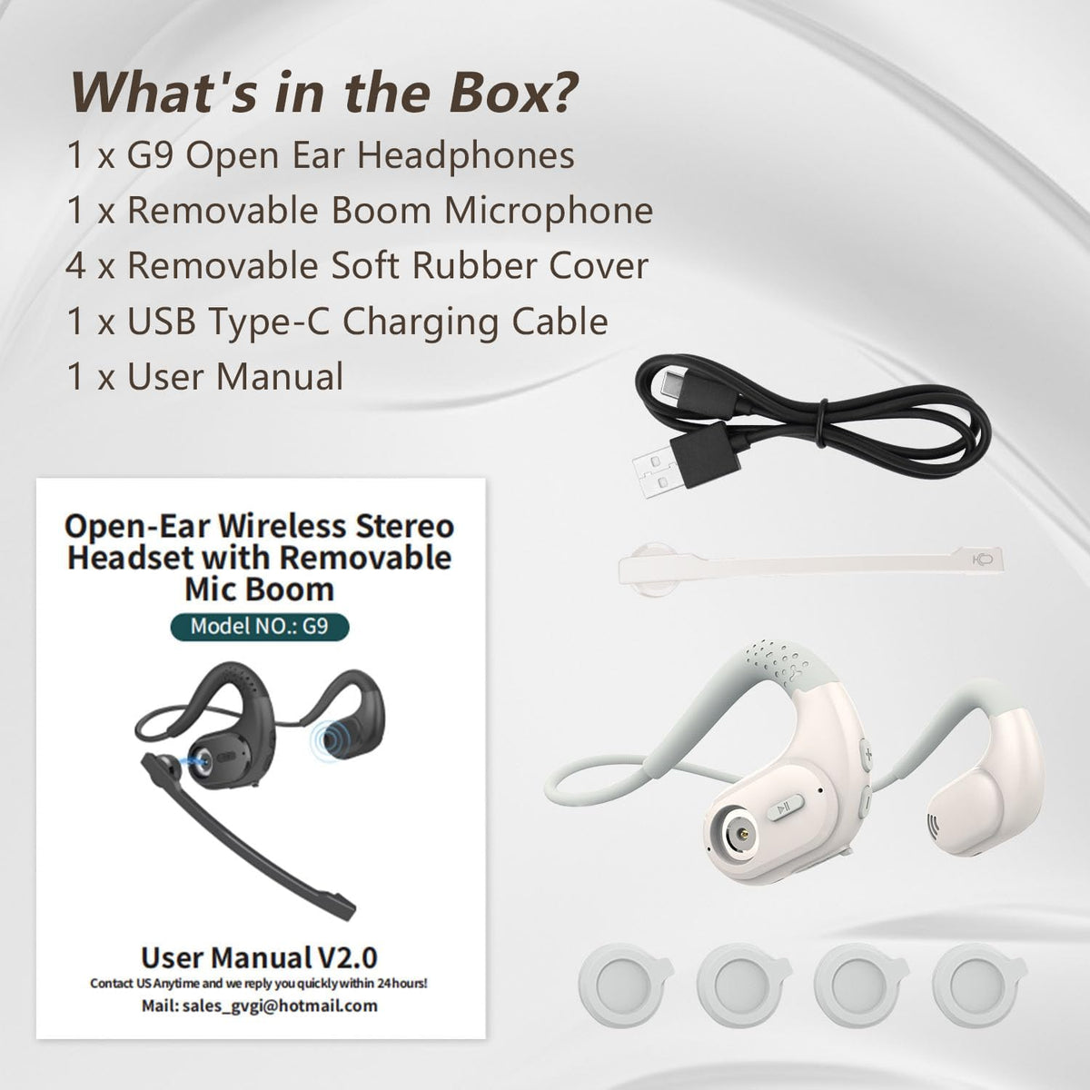 BANIGIPA Bluetooth Headset with Removable Microphone, Noise Cancelling Wireless Headset for Phones Laptop Computer PC, Open Ear Headphones for Office Meeting Running Cycling Driving Working-12 Hrs - PuriLite