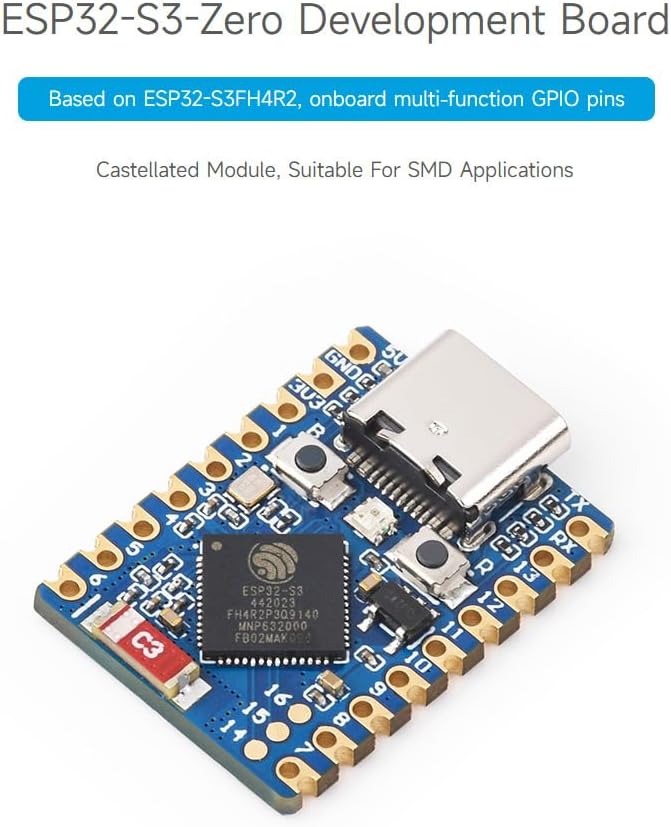 Waveshare 3PCS ESP32-S3 Mini Development Board, Based On ESP32-S3FH4R2, Onboard Multi-Function GPIO Pins, Dual-Core Processor, 240MHz Running Frequency,Microcontroller - PuriLite
