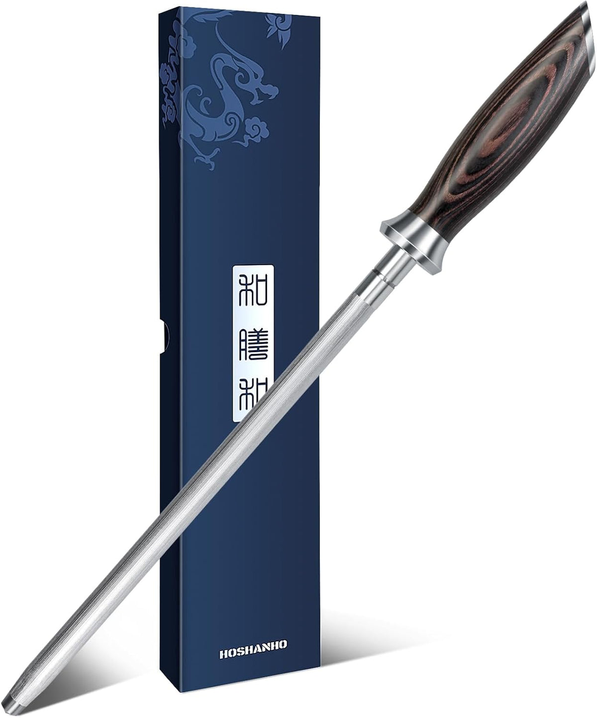 HOSHANHO Honing Rod,10 Inch Professional Kitchen Knife Sharpener Rod, Japanese High Carbon Knife Sharpening Steel with Ergonomic Pakkawood Handle, Ideal for All Chef Knives - PuriLite