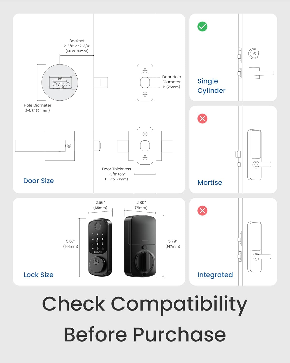DESLOC B200 Fingerprint Smart Door Lock, Keyless Entry Door Lock, App Control, Easy Installation, Front Door Smart Deadbolt Lock, Touchscreen Keypad, Emergency Power Port, 12 Months Battery, IP54 - PuriLite