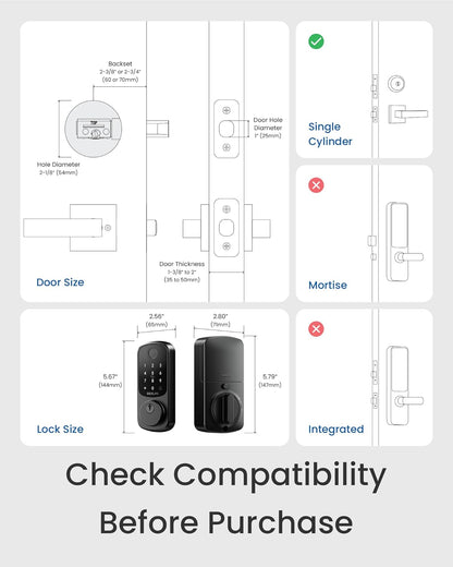 DESLOC B200 Fingerprint Smart Door Lock, Keyless Entry Door Lock, App Control, Easy Installation, Front Door Smart Deadbolt Lock, Touchscreen Keypad, Emergency Power Port, 12 Months Battery, IP54 - PuriLite