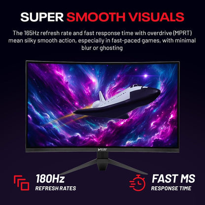 Skytech Gaming 27-inch Curved Gaming Monitor up to 180Hz, QHD 2K(2560 x 1440), 3.7ms Response Time, 1500R VA Panel, FreeSync & G-Sync Support, Swivel Tilt Height Pivot Adjustable, HDMI & DisplayPort - PuriLite