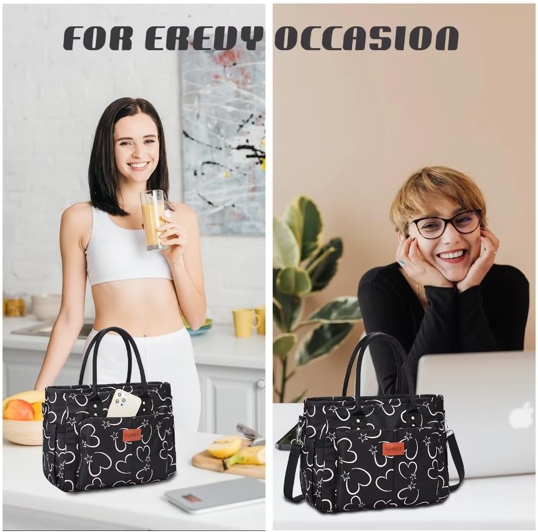 Lunch Bag for Women, Insulated Lunch Box for Work, Large Leakproof Cooler Purse with Side Pockets & Removable Shoulder Strap Women's Lunch Tote Bag for Picnic Work Beach Cute Lunch Bags (Heart) - PuriLite