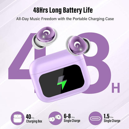 VEKJ Sleep Earbuds, Bluetooth 5.4 Mini Wireless Ear Euds with Multifunctional Touch Screen, 48H Bass Stereo Headphones with Sleep Mode/5 EQ Modes/ENC Noise Cancelling, IPX7 Earphones for iOS Android - PuriLite