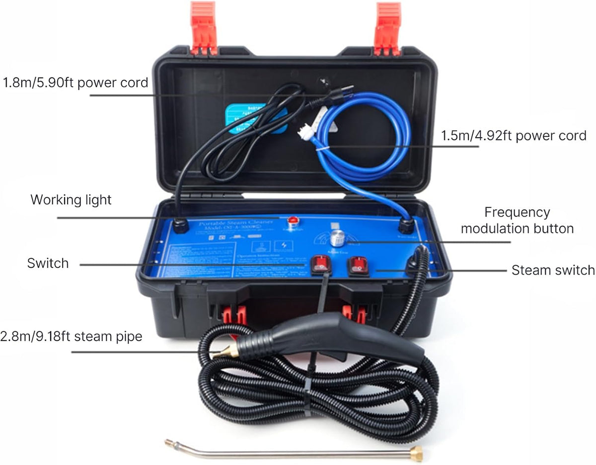 1700W High Pressure Steam Cleaner, Handheld Tankless Steamer Wth Hot & Cold Water Modes for Home & Auto Detailing - Cleans Tile Grout, Kitchen Grease, Floor Gaps (US Plug-Blue)