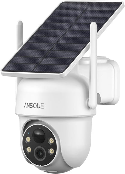 ANSQUE Solar Security Cameras Wireless Outdoor, 4-Cam Kit, No Monthly Fee, 2K Color Night Vision with Solar Panel, Local Storage, 360° View, Auto Tracking - PuriLite