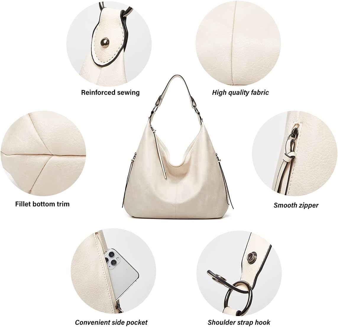 Ashioup Hobo Bags for Women Soft PU Leather Shoulder Bag Vintage Slouchy Handbag with Zipper - PuriLite