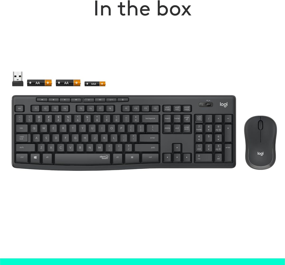 Logitech MK295 Wireless Mouse & Keyboard Combo with SilentTouch Technology, Full Numpad, Advanced Optical Tracking, Lag-Free Wireless, 90% Less Noise - Graphite - PuriLite