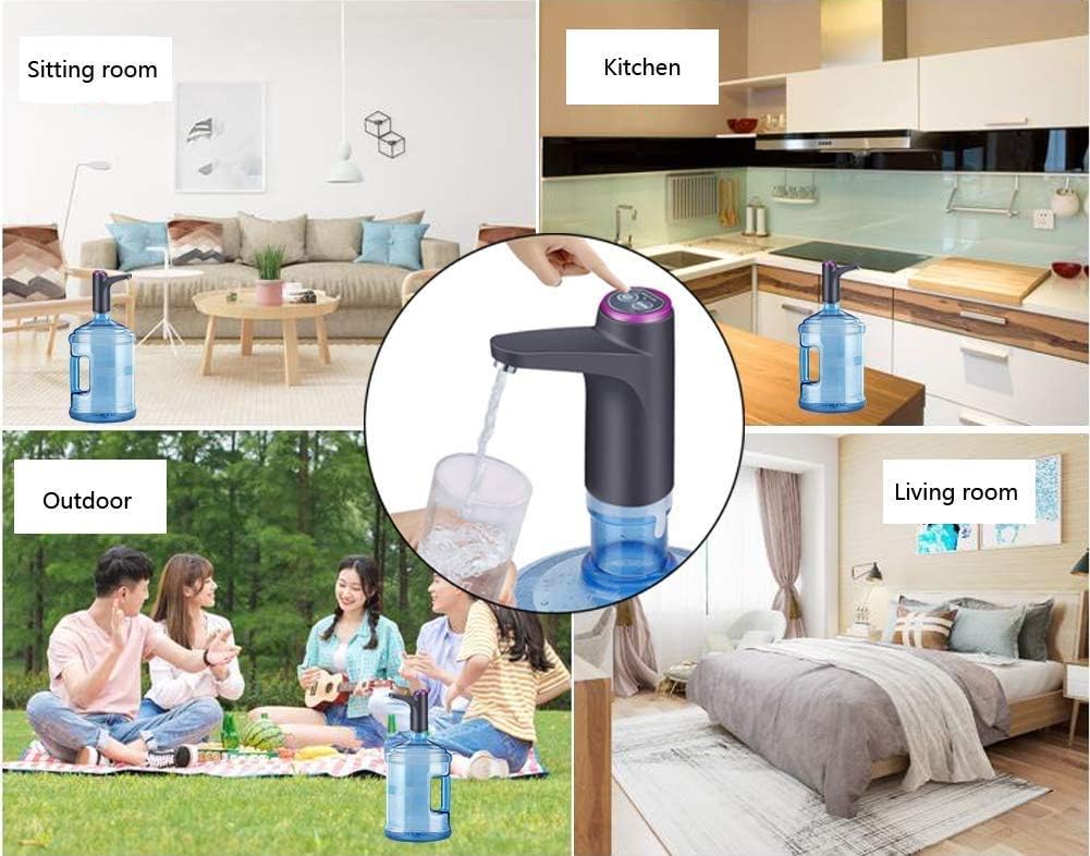 Cozy Blue Water Dispenser, Portable Water Bottle Pump for Universal 3, 4 and 5 Gallon with USB Electric Charging and Automatic Off Switch (Black) - PuriLite