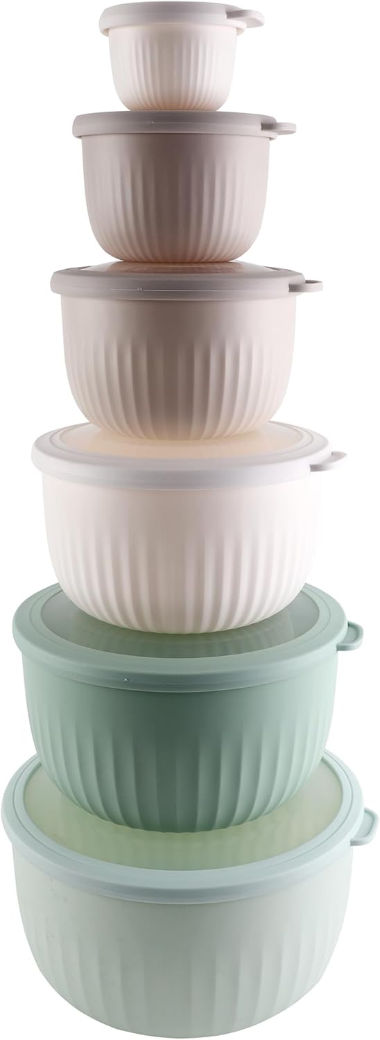 COOK WITH COLOR Prep Bowls with Lids- 8 Piece Nesting Plastic Small Mixing Bowl Set with Lids (Teal Ombre) - PuriLite